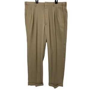 Haggar Dress Pants Mens 36 x 28.5 Light Brown Slacks Pleated Front Cuffed Leg